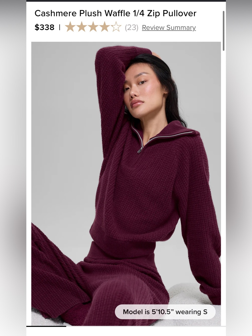 ALO Yoga Cashmere Plush Waffle 1/4 Zip Pullover | Size Small